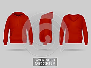 Red sweatshirt hoodie without zip template in three dimensions