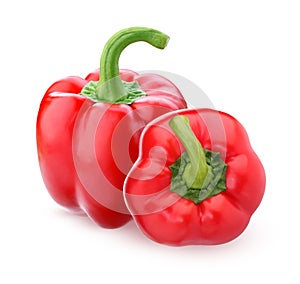 Red sweet bell pepper isolated on white background