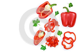 Red sweet bell pepper isolated on white background with copy space for your text. Top view. Flat lay