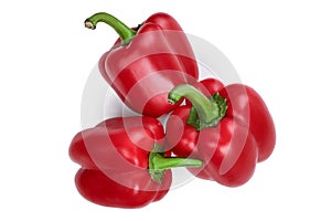 Red sweet bell pepper isolated on white background. Top view. Flat lay