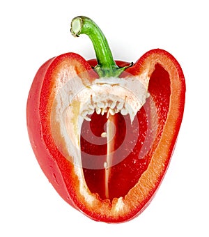 Red sweet bell pepper sliced isolated on white background