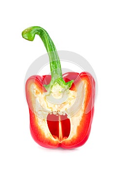 Red sweet bell pepper sliced isolated on white background