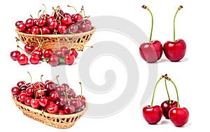 Red sweet cherry isolated on white background. Collection or set