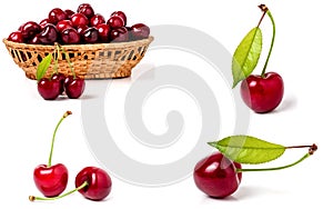 Red sweet cherry isolated on white background. Collection or set