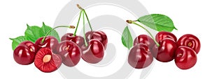 red sweet cherry isolated on white background with full depth of field