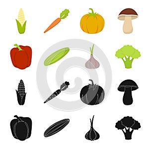 Red sweet pepper, green cucumber, garlic, cabbage. Vegetables set collection icons in black,cartoon style vector symbol