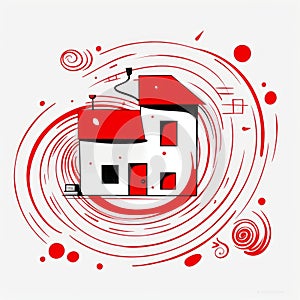 Red Swirl House Retro Pop Art Inspired Doodle Home photo