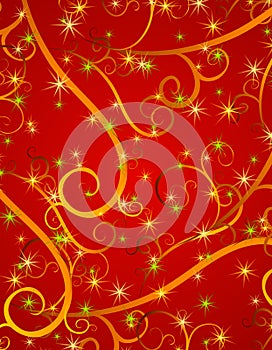 Red Swirls Stars Christmas Background