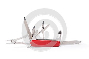 Red Swiss army knife isolated on white