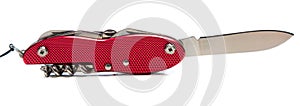 Red Swiss Army knife on white