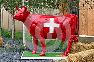 Red Swiss cow statue