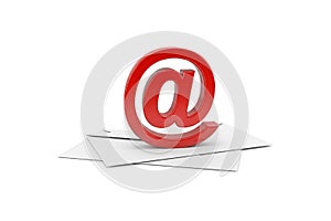 Red At Symbol on Envelope Isolated on White Background