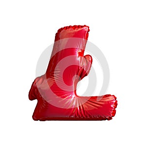 Red symbol LiteCoin made of inflatable balloon isolated on white background