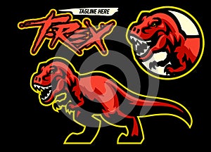 Red T-rex Dinosaur Mascot Logo Illustration
