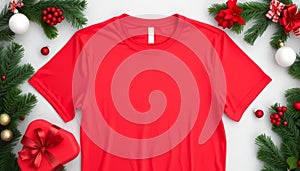 A red t-shirt with a white label on it