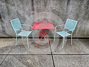 Red Table And Blue Chairs