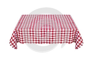 Red table clothe on the table isolated