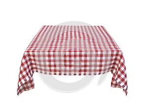 Red table clothe on the table isolated