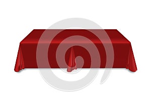 Red tablecloth on the table empty mockup. Isolated vector illustration on a light background