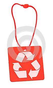 Red tag with recycle symbol