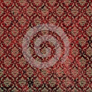 Red Tan Damask Print