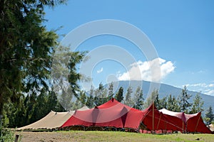 Red and tan marquee tents