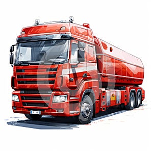 Red Tank Truck On White Background - Stock Vector Illustration Art