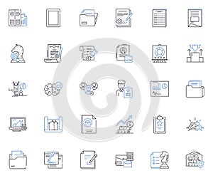 Red tape line icons collection. Bureaucracy, Formality, Regulations, Hurdles, Obstacles, Delays, Restrictions vector and
