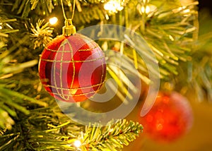 Red Tartan Bauble on Christmas Tree