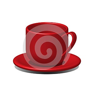 Red tea cup, red coffee cup on a saucer,
