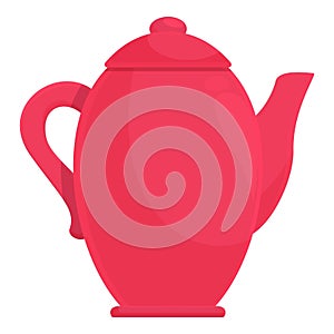 Red tea pot icon cartoon vector. Dinner equipment