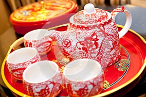 Red tea pot in wedding