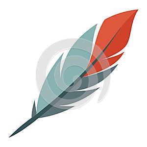 Red and Teal Feather Quill on White Background writing