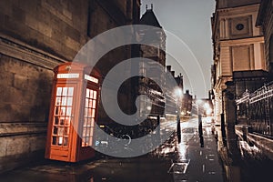 Red telephone booth on a British street