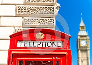 Red Telephone Booth under Big Ben - London