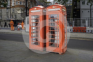 Red Telephone booths in London.