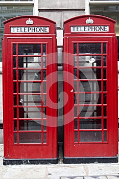 Red Telephone Booths in London England photo
