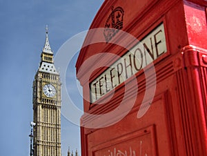Red telephone box with Big Ben, London