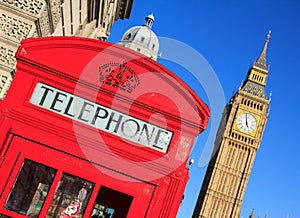 Red Telephone Box and Big Ben, London, England