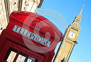 Red Telephone Box and Big Ben, London, England