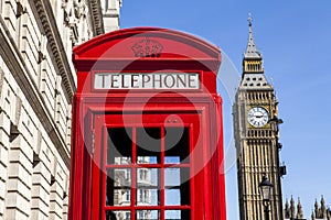 Red Telephone Box and Big Ben in London