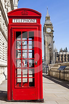 Red Telephone Box and Big Ben in London