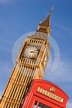 Red telephone box and Big Ben, London UK