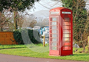 Red telephone box in the UK.