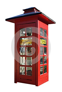Red telephone box on white