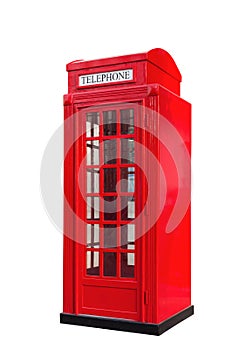 red telephone box on white