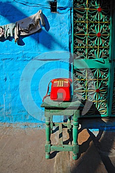 Red telephone in rajasthan