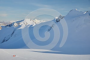 Red tent on the glacier