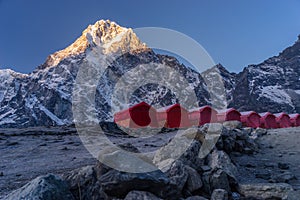 Red tents at Dzongla village, Everest region