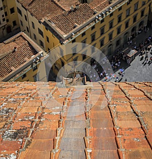 Red terracotta rooftops of the Duomo Cathedral Brunelleschi dome, Florence Italy